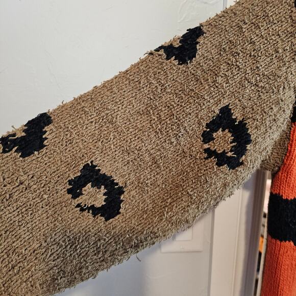 Vtg Carole Little Cardigan Women Med Brown Animal Print Knit Patchwork Boho Cats - Picture 5 of 11
